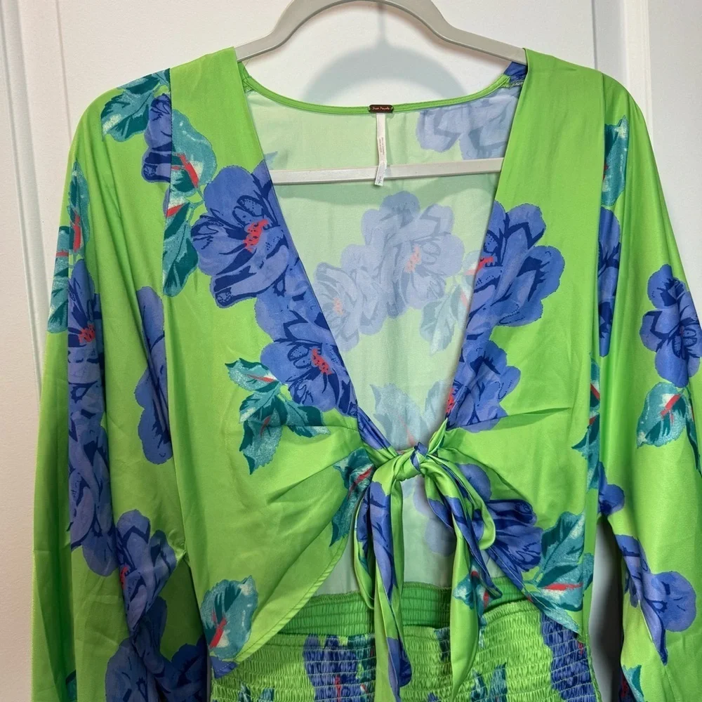 Free People Mini Dress Cassie Dress Lime Blue Size S Summer Dress - Picture 4 of 16